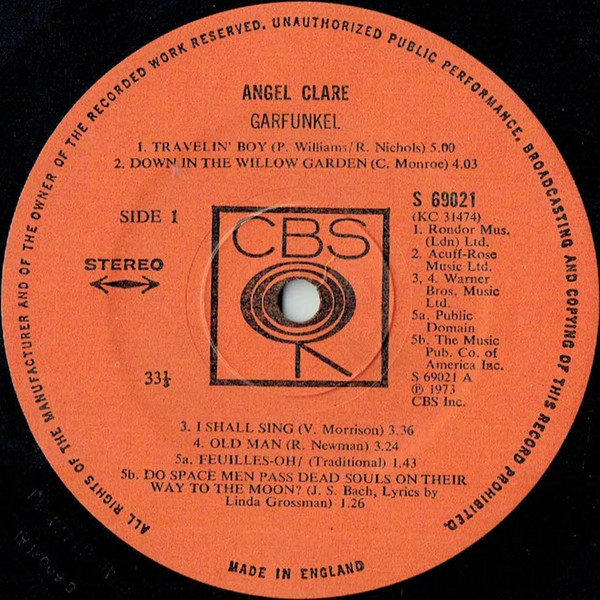 Art Garfunkel - Angel Clare | CBS (S 69021) - 3
