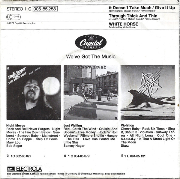 White Horse - It Doesn't Take Much / Give It Up | Capitol Records (1C 006-85 258) - 2