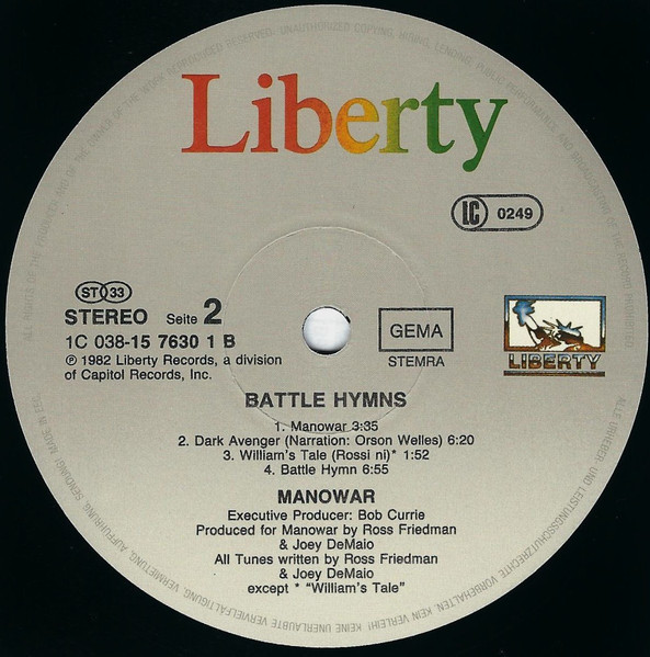 Manowar - Battle Hymns | Liberty (1C 038 15 7630 1) - 4