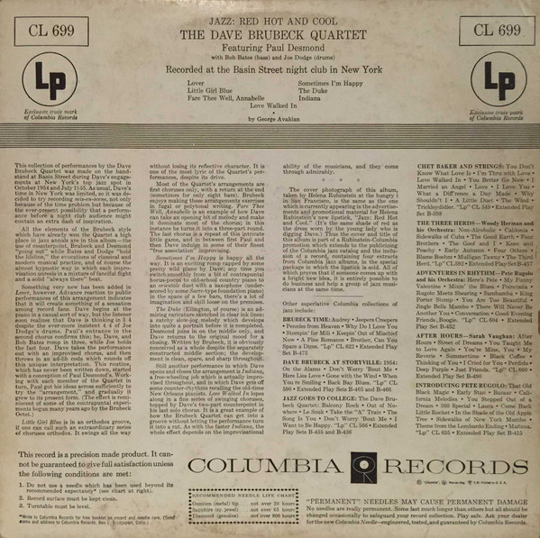 The Dave Brubeck Quartet - Jazz: Red Hot And Cool | Columbia (CL 699) - 2
