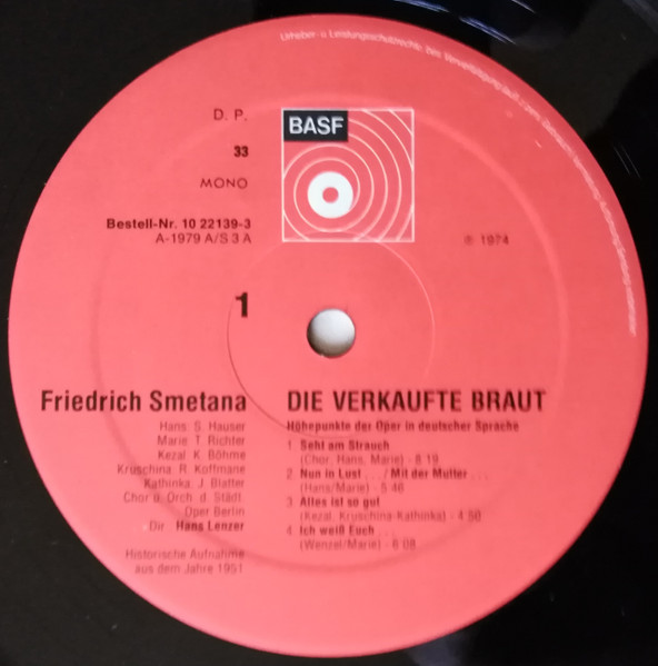 Bedřich Smetana / Orchester Der Städtischen Oper Berlin / Hans Lenzer - Die Verkaufte Braut | BASF (10 22139-3) - 2