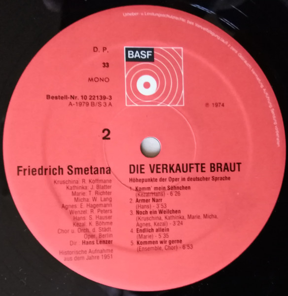 Bedřich Smetana / Orchester Der Städtischen Oper Berlin / Hans Lenzer - Die Verkaufte Braut | BASF (10 22139-3) - 3