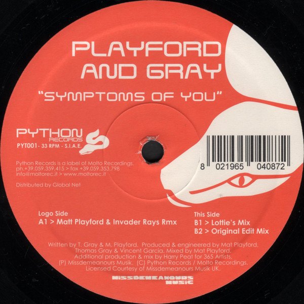 Mat Playford And Tom Gray - Symptoms Of You | Python Records (PYT001) - 2