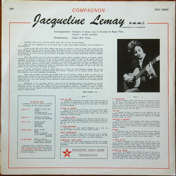 Jacqueline Lemay - Compagnon [Vinyl] | Radio-Marie (NDC 336203) - 2