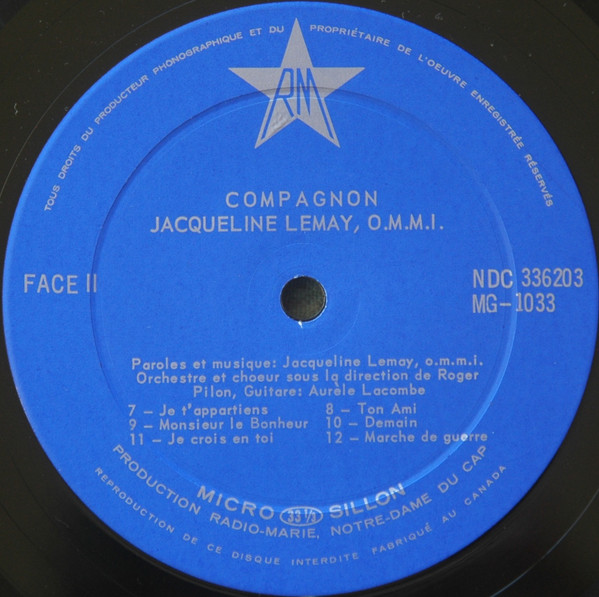 Jacqueline Lemay - Compagnon [Vinyl] | Radio-Marie (NDC 336203) - 4