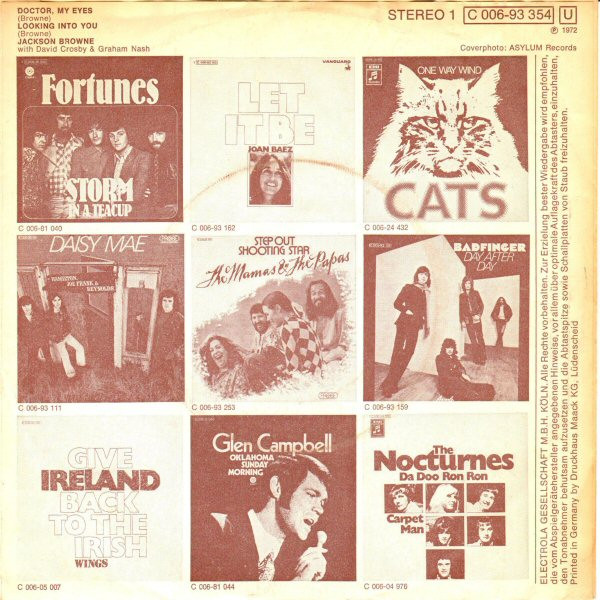 Jackson Browne - Doctor, My Eyes / Looking Into You | Asylum Records (1C 006-93 354) - 2