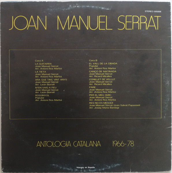 Joan Manuel Serrat - Antologia Catalana 1966-78 | Edigsa (005008) - 2