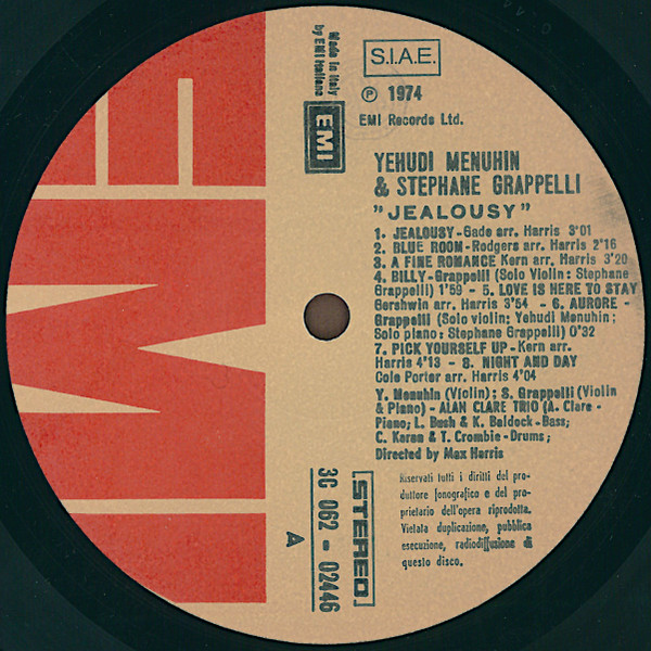 Yehudi Menuhin & Stéphane Grappelli - Jealousy (Hits Of The Thirties) | EMI (3 C062 - 02446) - 3