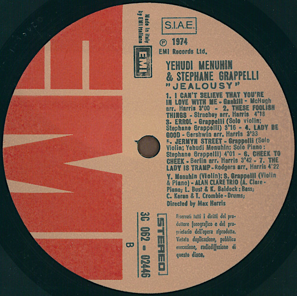 Yehudi Menuhin & Stéphane Grappelli - Jealousy (Hits Of The Thirties) | EMI (3 C062 - 02446) - 4