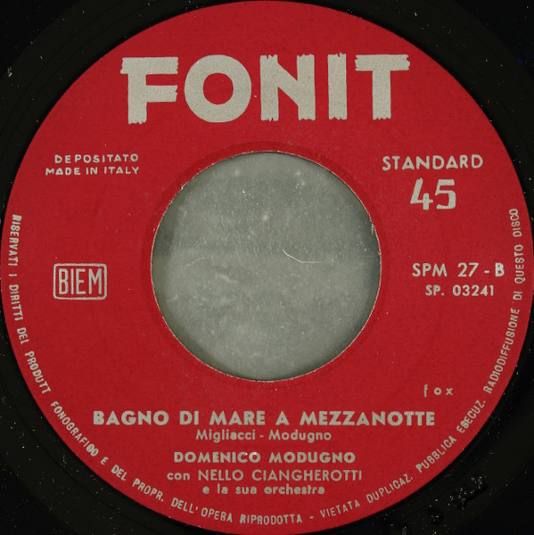 Domenico Modugno - Stasera Pago Io / Bagno Di Mare A Mezzanotte | Fonit (SPM. 27) - 4 Domenico Modugno - Stasera Pago Io / Bagno Di Mare A Mezzanotte | Fonit (SPM. 27) - 4