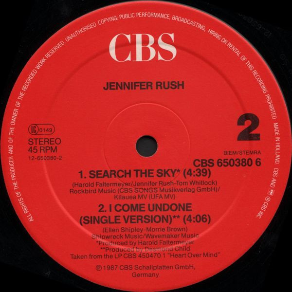 Jennifer Rush - I Come Undone | CBS (CBS 650380 6) - 4