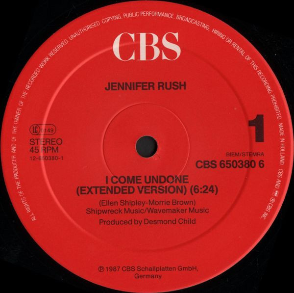 Jennifer Rush - I Come Undone | CBS (CBS 650380 6) - 3
