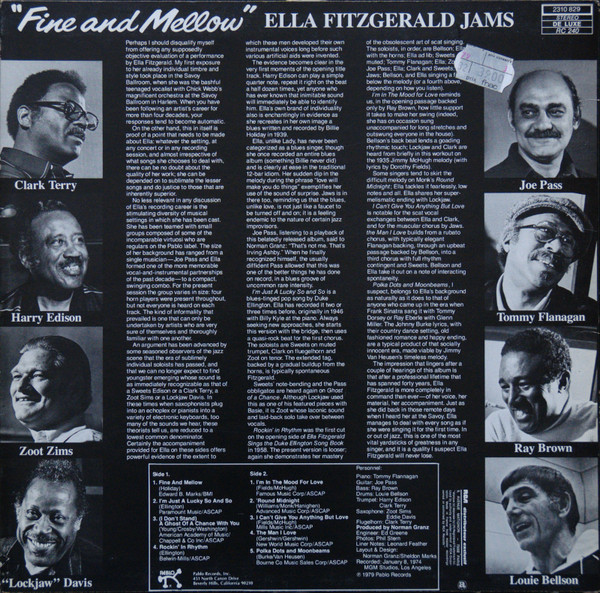Ella Fitzgerald Jams With Tommy Flanagan , Eddie "Lockjaw" Davis , Louis Bellson , Clark Terry , Zoot Sims , Joe Pass , Ray Brown , Harry Edison - Fine And Mellow | Pablo Records (2310 829) - 2 Ella Fitzgerald Jams With Tommy Flanagan , Eddie "Lockjaw" Davis , Louis Bellson , Clark Terry , Zoot Sims , Joe Pass , Ray Brown , Harry Edison - Fine And Mellow | Pablo Records (2310 829) - 2