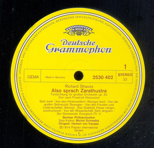 Richard Strauss , Michel Schwalbé , Berliner Philharmoniker · Herbert von Karajan - Also Sprach Zarathustra | Deutsche Grammophon (2530 402)