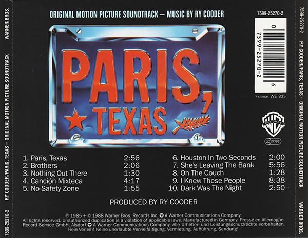 Ry Cooder - Paris, Texas - Original Motion Picture Soundtrack | Warner Bros. Records (7599-25270-2) - 2 Ry Cooder - Paris, Texas - Original Motion Picture Soundtrack | Warner Bros. Records (7599-25270-2) - 2