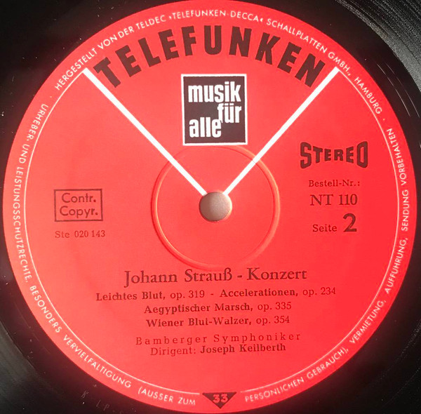 Bamberger Symphoniker , Joseph Keilberth - Johann Strauss Konzert | Telefunken (NT 110) - 4