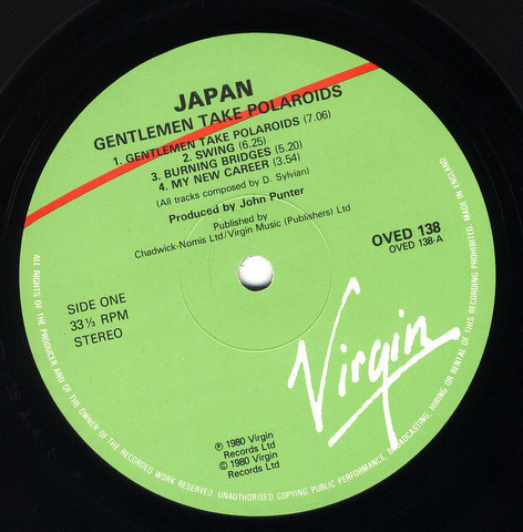 Japan - Gentlemen Take Polaroids | Virgin (OVED 138) - 3
