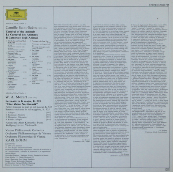 Camille Saint-Saëns / Wolfgang Amadeus Mozart / Alfons & Aloys Kontarsky , Wiener Philharmoniker , Karl Böhm - Carnaval Des Animaux / Eine Kleine Nachtmusik | Deutsche Grammophon (2530 731) - 2
