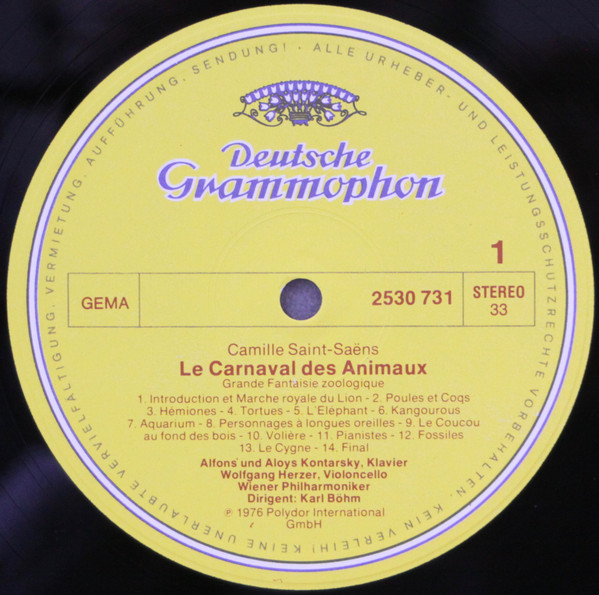 Camille Saint-Saëns / Wolfgang Amadeus Mozart / Alfons & Aloys Kontarsky , Wiener Philharmoniker , Karl Böhm - Carnaval Des Animaux / Eine Kleine Nachtmusik | Deutsche Grammophon (2530 731) - 3