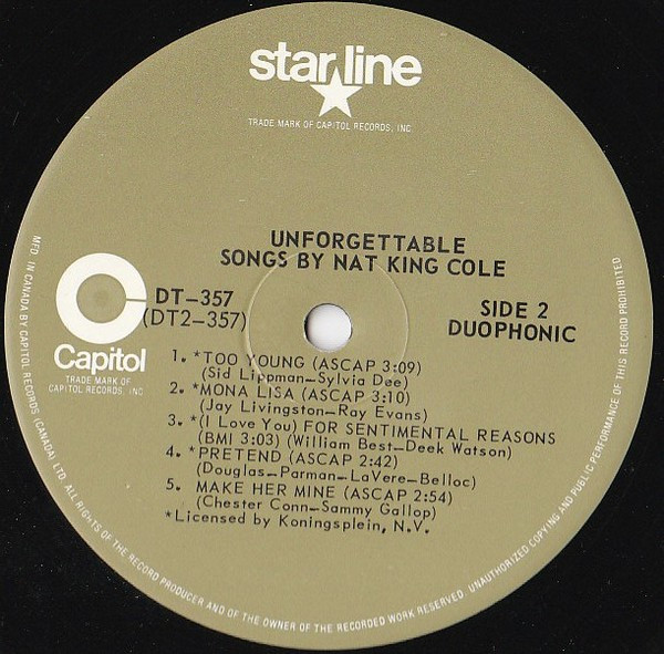 Nat King Cole - Unforgettable | Capitol Records (ST-357) - 4 Nat King Cole - Unforgettable | Capitol Records (ST-357) - 4