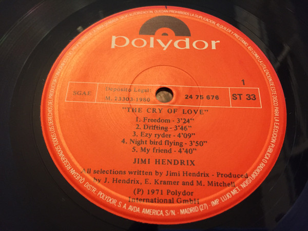 Jimi Hendrix - The Cry Of Love | Polydor (24 75 676) - 3