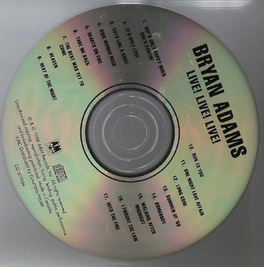 Bryan Adams - Live! Live! Live! [CD] | A&M Records (CD 507094) - 2
