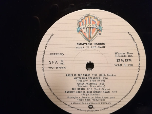 Emmylou Harris - Roses In The Snow | Warner Bros. Records (WAR 56796) - 4