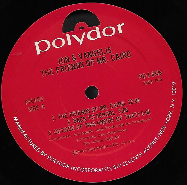Jon & Vangelis - The Friends Of Mr Cairo | Polydor (PD-1-6326)