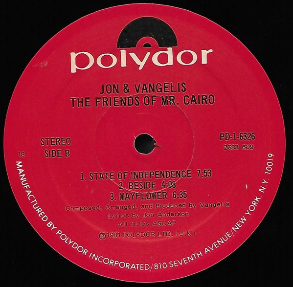 Jon & Vangelis - The Friends Of Mr Cairo | Polydor (PD-1-6326) - 2