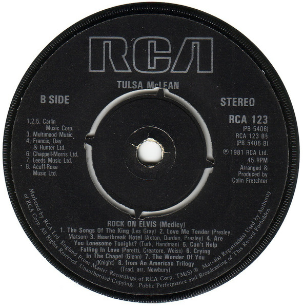 Tulsa McLean - Rock On Elvis | RCA (RCA 123) - 3