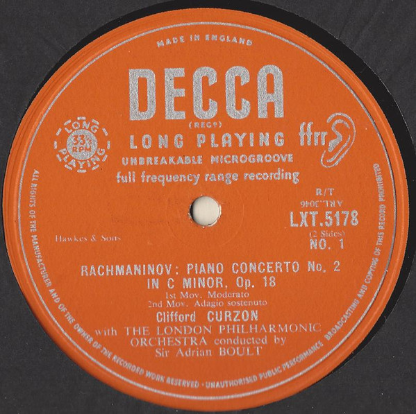 Sergei Vasilyevich Rachmaninoff , Clifford Curzon , London Philharmonic Orchestra Conducted By Sir Adrian Boult - Piano Concerto No.2 In C Minor | Decca (LXT 5178) - 3