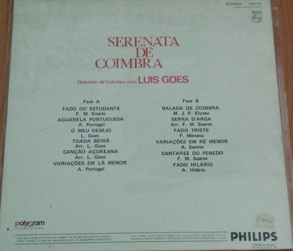 Quinteto De Coimbra com Luiz Goes - Serenata De Coimbra | Philips (9298 006) - 2