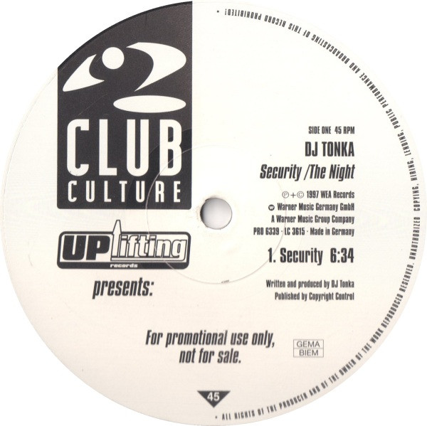 DJ Tonka - Security / The Night | Club Culture (PRO 6339) - main
