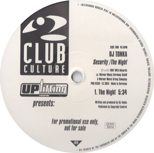 DJ Tonka - Security / The Night | Club Culture (PRO 6339) - 2