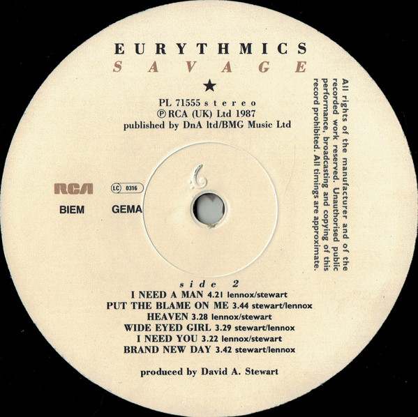 Eurythmics - Savage | RCA (PL 71555) - 4 Eurythmics - Savage | RCA (PL 71555) - 4