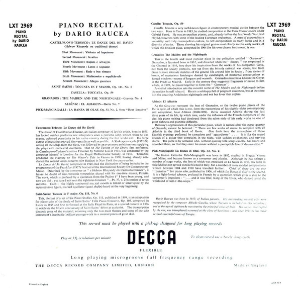 Dario Raucea - Piano Recital | Decca (LXT 2969) - 2