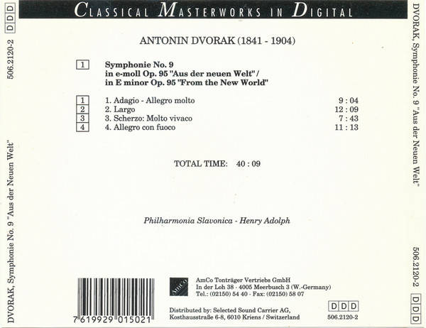 Antonín Dvořák - Philharmonia Slavonica , Henry Adolph - Symphonie No.9 "Aus Der Neuen Welt"/"From The New World" | AmCo Tonträger (506.2120-2) - 2