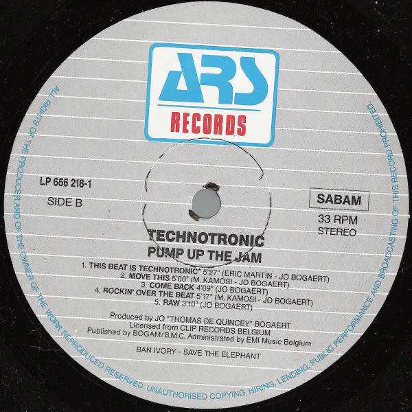 Technotronic - Pump Up The Jam | ARS Records (ARS 656.218-1) - 3
