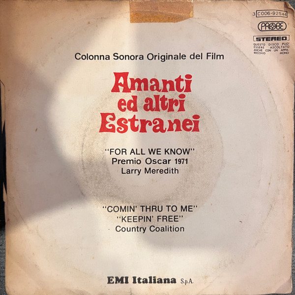 Larry Meredith & Country Coalition - For All We Know - Colonna Sonora Originale Del Film "Amanti Ed Altri Eastranei" | Probe (3C 006-92544) - 2 Larry Meredith & Country Coalition - For All We Know - Colonna Sonora Originale Del Film "Amanti Ed Altri Eastranei" | Probe (3C 006-92544) - 2
