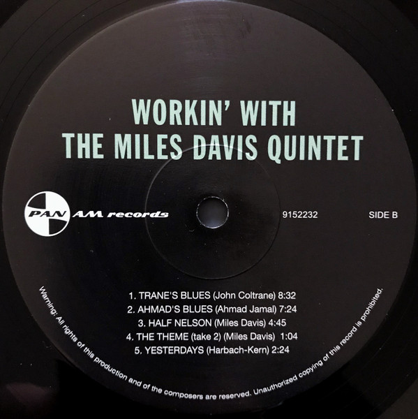 The Miles Davis Quintet - Workin' With The Miles Davis Quintet | Pan Am Records (9152232) - 3