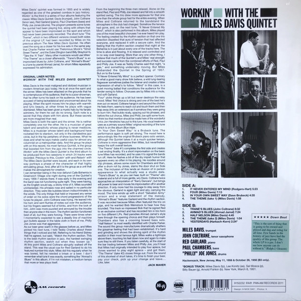 The Miles Davis Quintet - Workin' With The Miles Davis Quintet | Pan Am Records (9152232) - 2