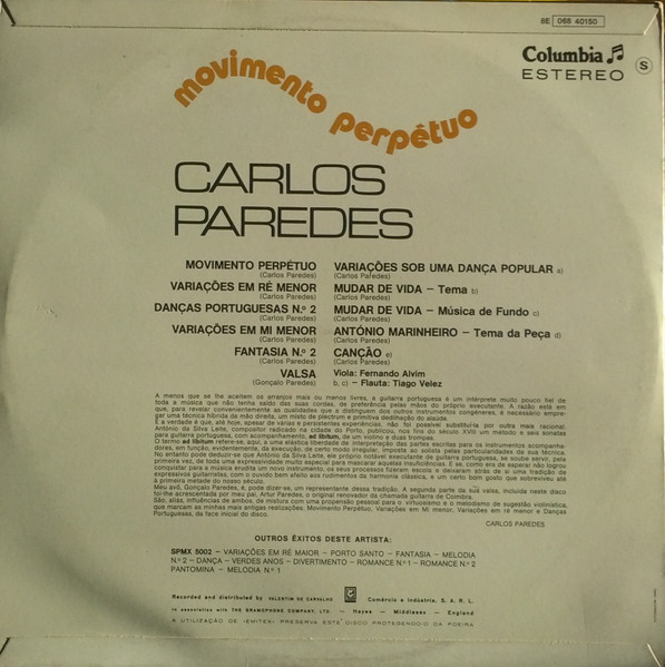 Carlos Paredes - Movimento Perpétuo | Columbia (8E 068 40150) - 2