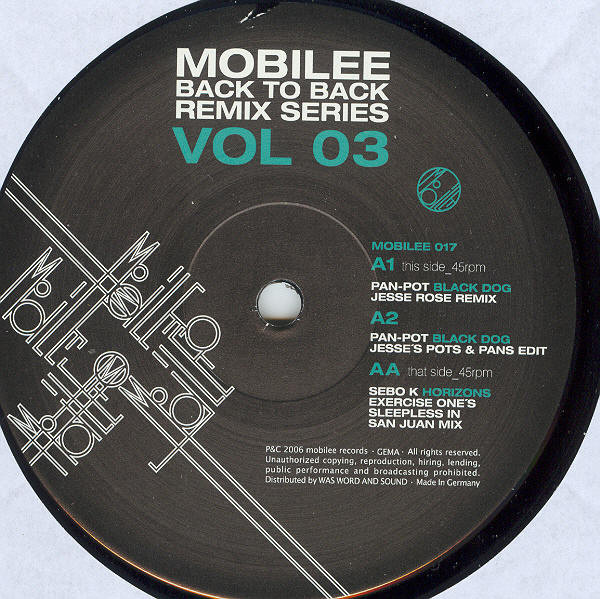 Pan-Pot / Sebo K - Mobilee Back To Back Remix Series Vol 03 | Mobilee (MOBILEE 017)