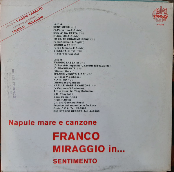 Franco Miraggio - Franco Miraggio In ... Sentimento Napule Mare E Canzone | Big Stereo Record (BF 084) - 2 Franco Miraggio - Franco Miraggio In ... Sentimento Napule Mare E Canzone | Big Stereo Record (BF 084) - 2