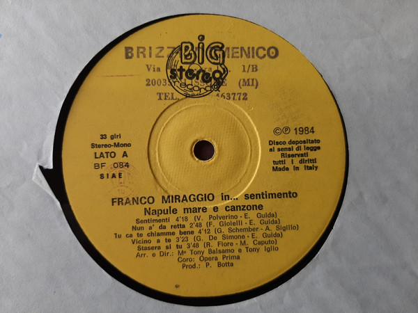 Franco Miraggio - Franco Miraggio In ... Sentimento Napule Mare E Canzone | Big Stereo Record (BF 084) - 3 Franco Miraggio - Franco Miraggio In ... Sentimento Napule Mare E Canzone | Big Stereo Record (BF 084) - 3