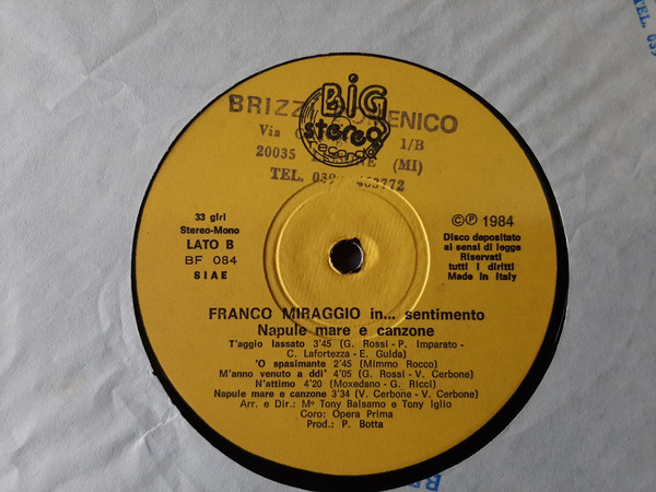 Franco Miraggio - Franco Miraggio In ... Sentimento Napule Mare E Canzone | Big Stereo Record (BF 084) - 4 Franco Miraggio - Franco Miraggio In ... Sentimento Napule Mare E Canzone | Big Stereo Record (BF 084) - 4