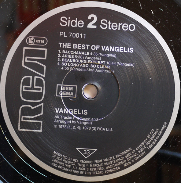 Vangelis - The Best Of Vangelis | RCA (PL 70011) - 4