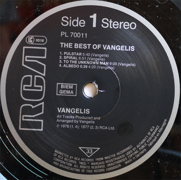 Vangelis - The Best Of Vangelis | RCA (PL 70011) - 3