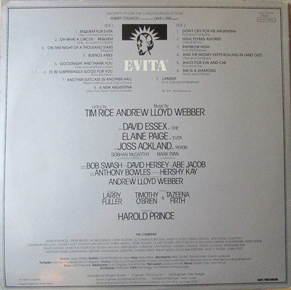 Andrew Lloyd Webber And Tim Rice - Evita (Original London Cast Recording) | MCA Records (MCG 3527 BX) - 2