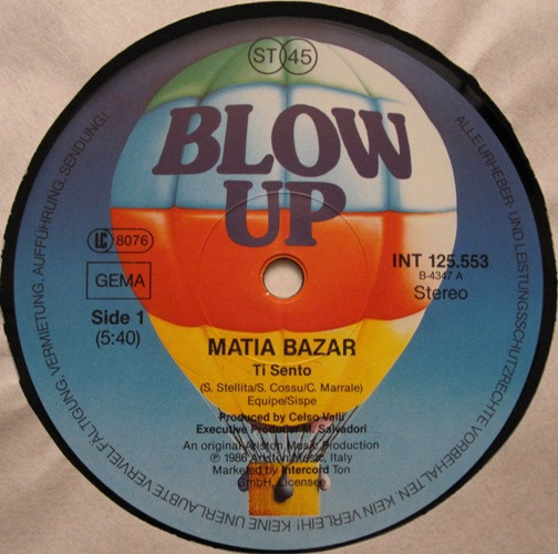 Matia Bazar - Ti Sento | Blow Up (INT 125.553) - 3